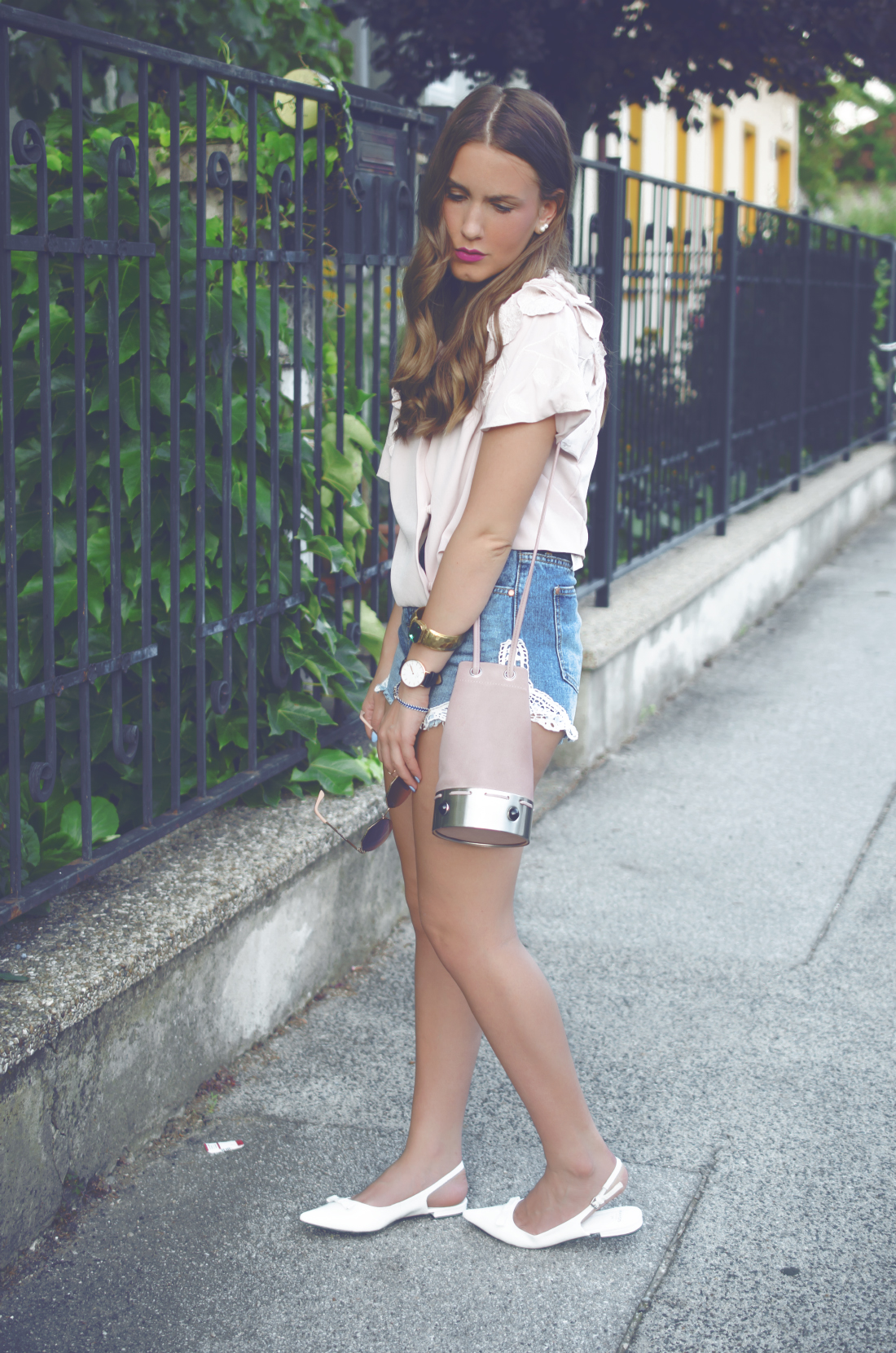 high waisted denim shorts with lace
